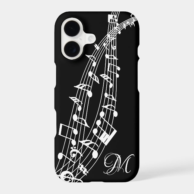 Music Notes Keyboard Monogram Name Custom Colour iPhone Case (Back)