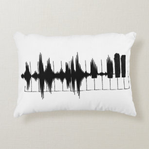 Music notes. Keyboard, piano keys. Decorative Cushion