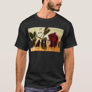 Music Notes Keyboard Red Rose Blossom Destiny T-Shirt