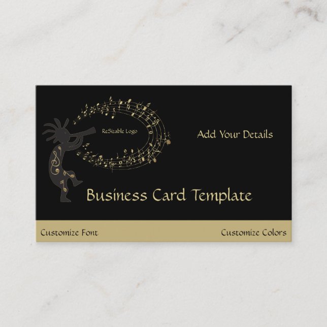 Music Notes Kokopelli Logo Business Card (Front)