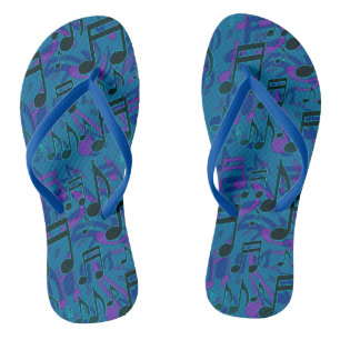 Music Notes Lively Musical Pattern Blue Purple Jandals