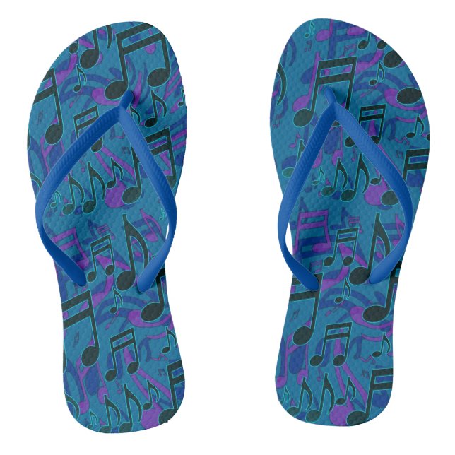 Music Notes Lively Musical Pattern Blue Purple Jandals (Footbed)