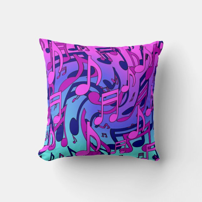 Music Notes Lively Pink Blue Purple Aqua Pattern Cushion (Front)
