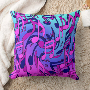 Music Notes Lively Pink Blue Purple Aqua Pattern Cushion