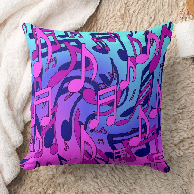 Music Notes Lively Pink Blue Purple Aqua Pattern Cushion (Blanket)
