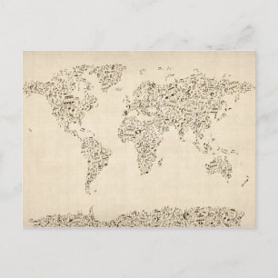 Music Notes Map of the World Postcard