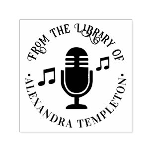 Music Notes, Microphone Round Library Book Name Self-inking Stamp