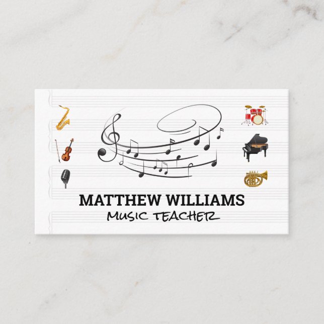  Music Notes | Music Sheet | Instruments Business Card (Front)