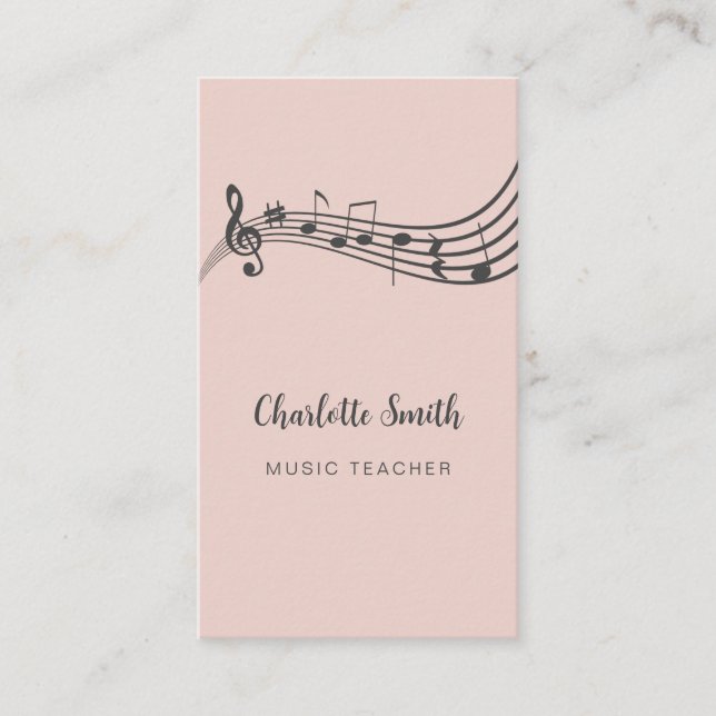 Music Notes Music Teacher Elegant Blush Pink Business Card (Front)