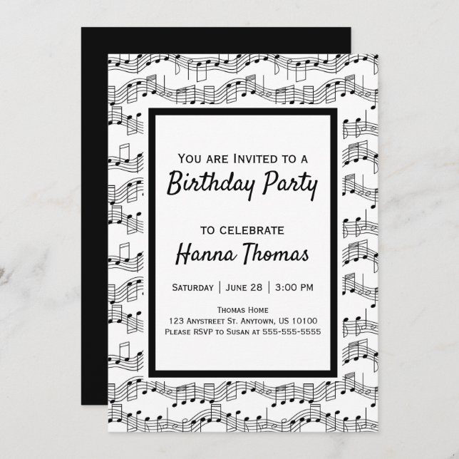 Music Notes Musical Birthday Invitation (Front/Back)