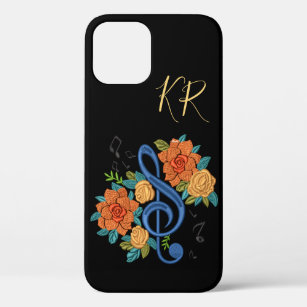 Music Notes Musical Clef Note Floral Monogrammed iPhone 12 Pro Case