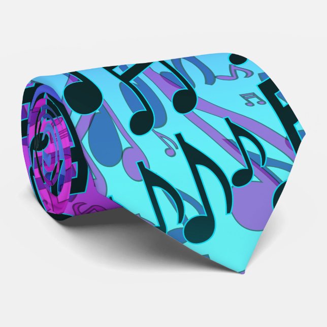 Music Notes Musical Pattern Aqua Blue Green Purple Tie (Rolled)