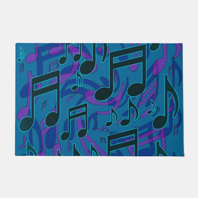 Music Notes Musical Pattern Blue Green Purple Doormat (Front)