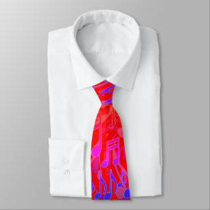 Music Notes Musical Pattern Red Bright Colours Tie