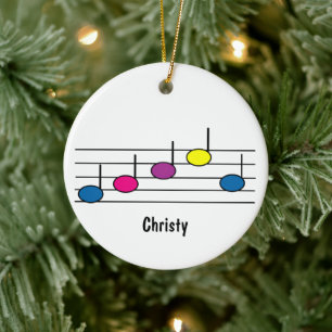 Music Notes Musical Staff Colourful Personalise Ceramic Tree Decoration