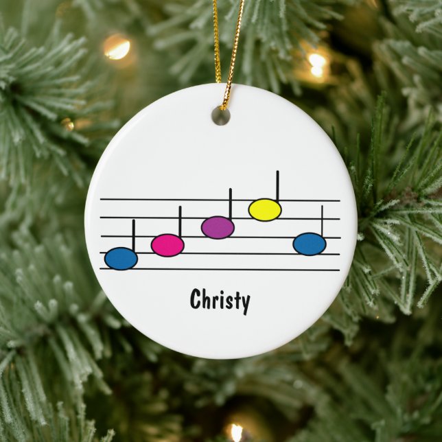 Music Notes Musical Staff Colourful Personalise Ceramic Tree Decoration (Tree)