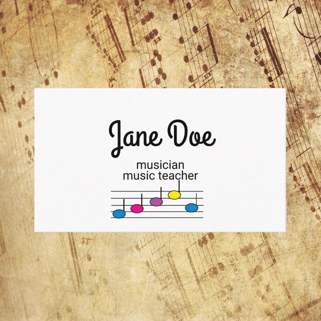 Music Notes Musician Colourful Personalise Business Card (A music theme business card with colorful music notes and text you can personalize!)
