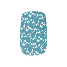 Music Notes Nail Wraps-Teal and White