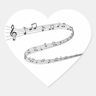 Music Notes on Curvy Lines Heart Sticker
