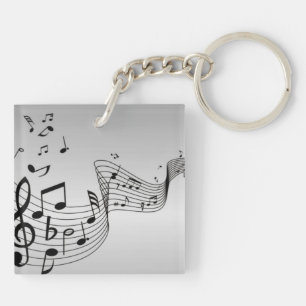 Music Notes on Silver Key Ring