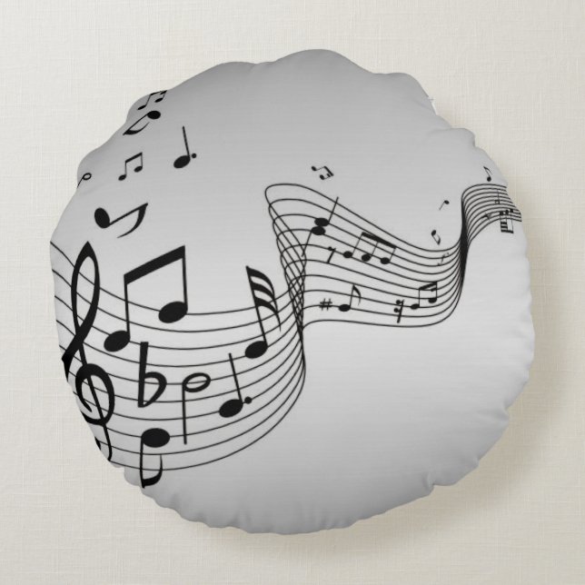 Music Notes on Silver Round Cushion (Back)