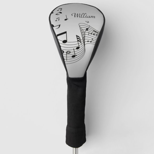 Music Notes on Silver with Name Golf Head Cover (Front)