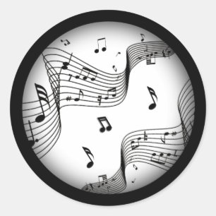 Music Notes on White Classic Round Sticker
