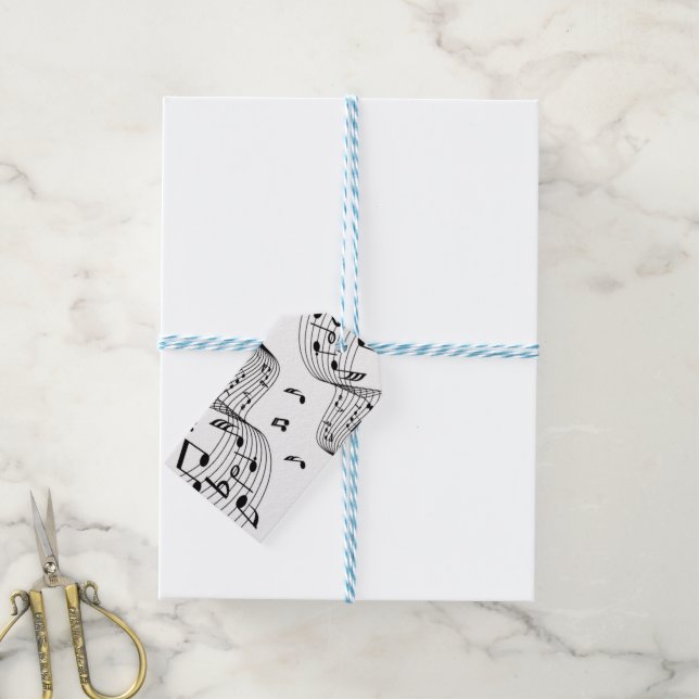Music Notes on White  Gift Tags (With Twine)