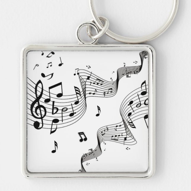Music Notes on White  Key Ring (Front)