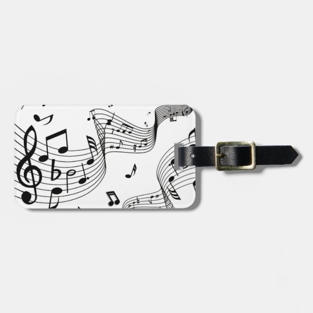Music Notes on White Luggage Tag (Front Horizontal)
