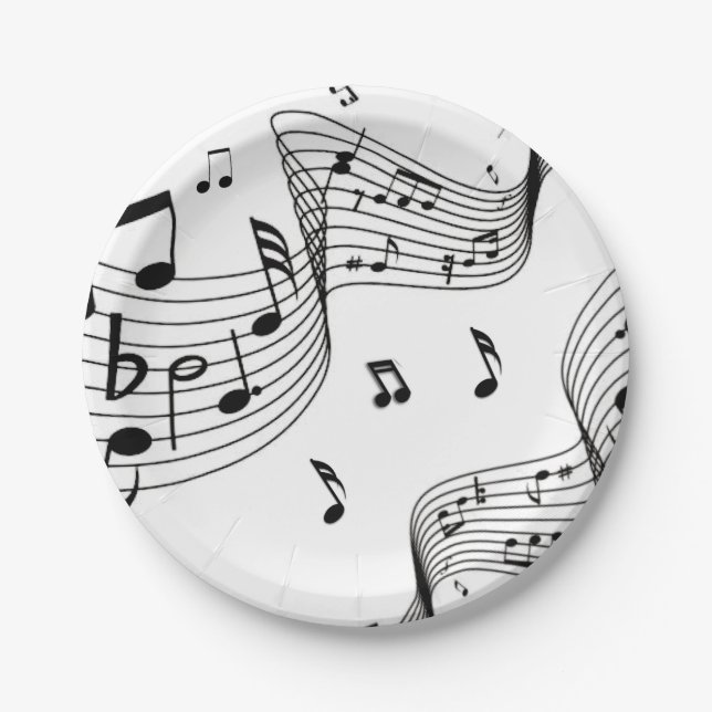 Music Notes on White  Paper Plate (Front)