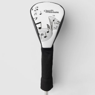 Music Notes on White with Name Golf Head Cover
