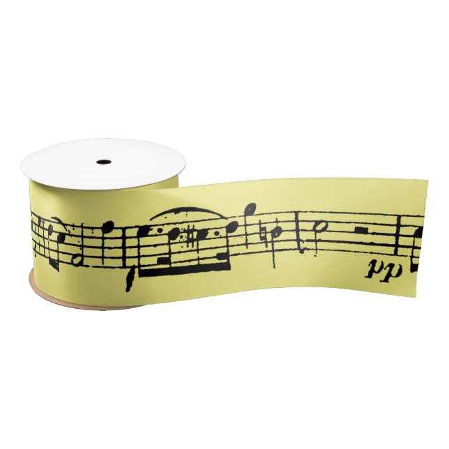 Music Notes on Yellow Satin Ribbon (Spool)