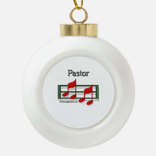 Music Notes Pastor Ceramic Ball Christmas Ornament (Front)