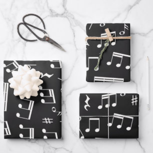 Music Notes Pattern in Black and White Wrapping Paper Sheet