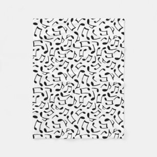 Music Notes Pattern White and Black Fleece Blanket