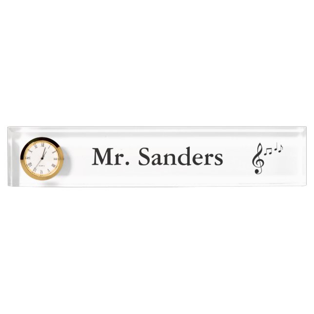 "Music Notes" Personalised Nameplate w/Clock (Front)