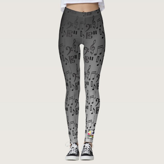 MUSIC Notes Piano Keyboards Guitar Leggings (Front)
