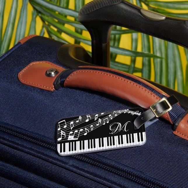Music Notes Piano Monogram Custom Colour Luggage Tag (Front Insitu 3)