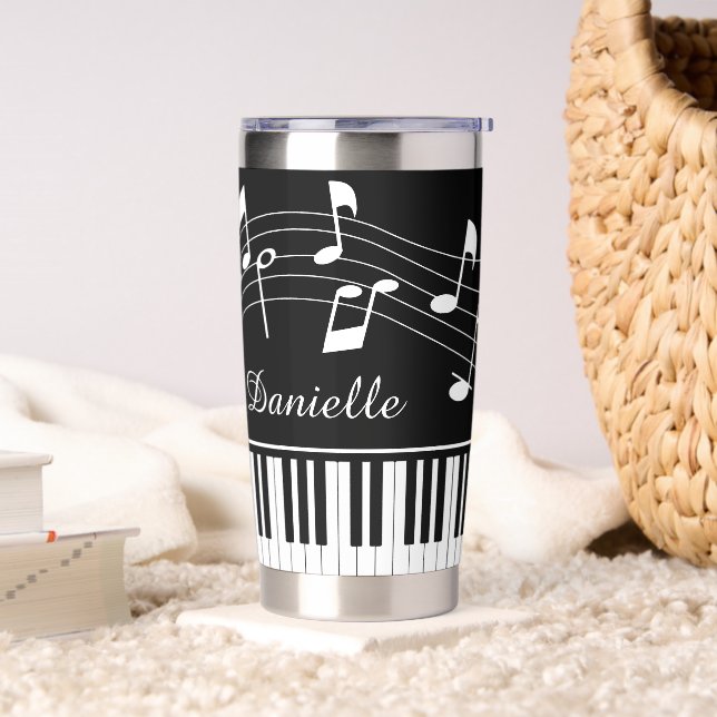 Music Notes Piano Personalized Black White Insulated Tumbler (Living Room)