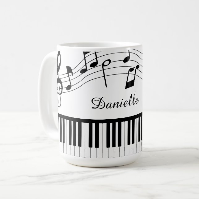 Music Notes Piano Personalized Custom Colors Coffee Mug (Front Left)
