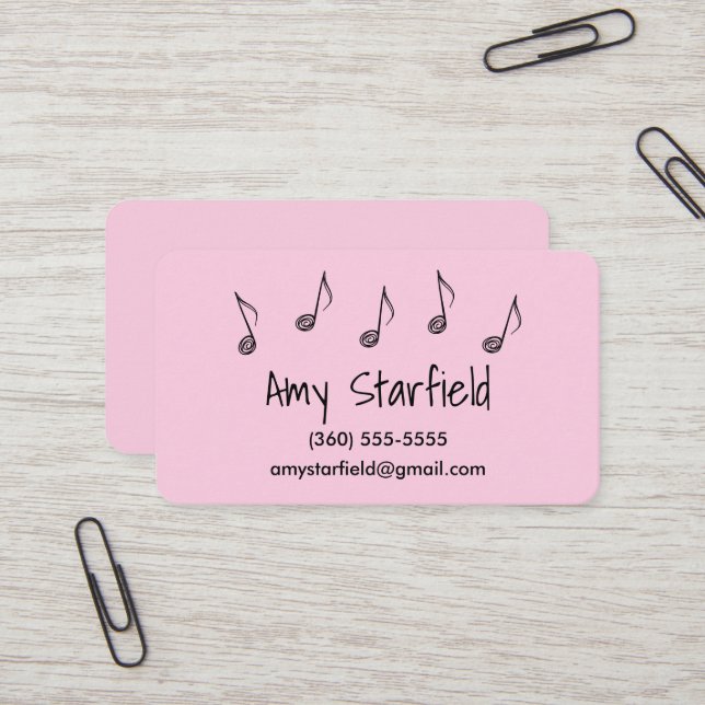 Music Notes Pink Business Cards (Front/Back In Situ)