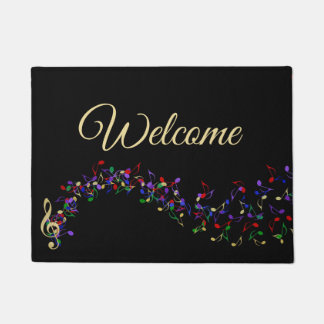 Music Notes Plume Black Welcome Mat