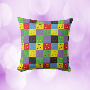 Music Notes Pop Art Pattern Cushion