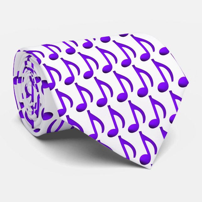 Music Notes Purple Pattern White Tie (Rolled)