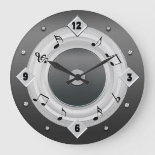 MUSIC NOTES ROUND CLOCK - Silver Tones