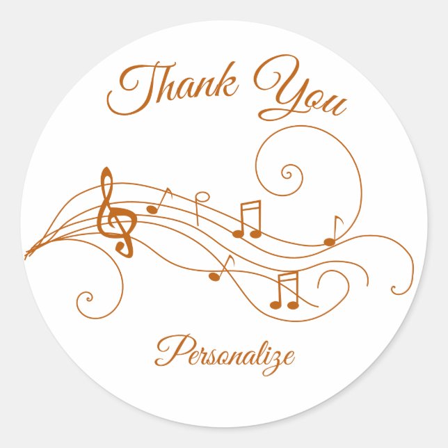 Music Notes Sheet Music Thank You Personalise Classic Round Sticker (Front)