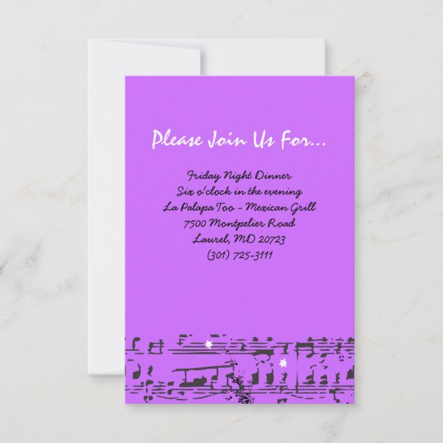 Music Notes Stars Bat Mitzvah Party Reception Card (Front)