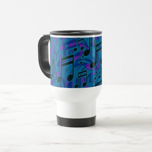Music Notes  Swirly Musical Pattern Blue Green Travel Mug (Front Left)
