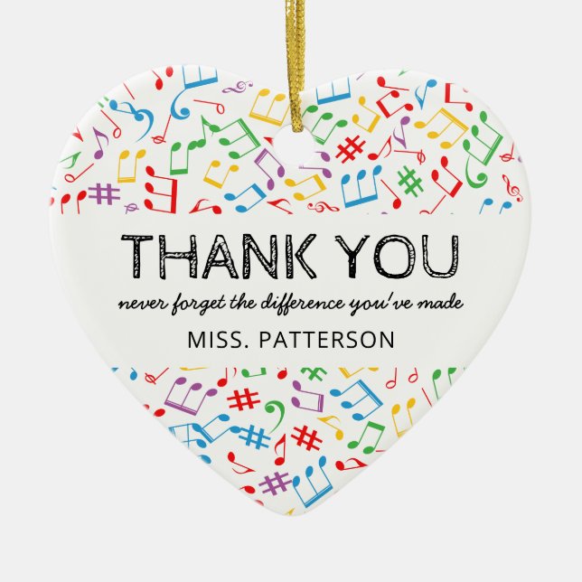 Music Notes Teacher Gift Christmas Ceramic Tree Decoration (Front)